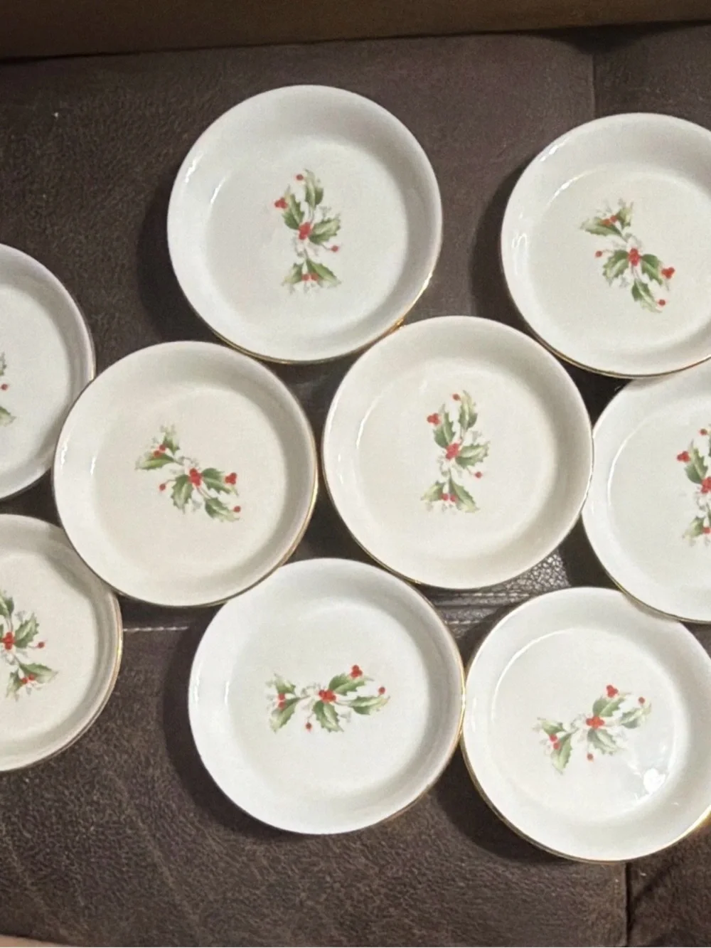 Holiday Holly Saucer Set in White with Green and Red Accent